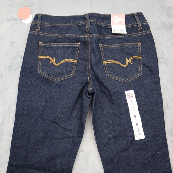 SO Jeans Girls 9 Dark Blue Deep Value Denim Flared Leg Fitted Hip Casual Pants - Picture 12 of 14